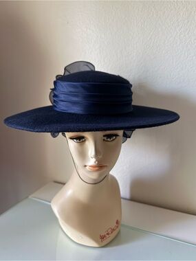 Sonni Lancaster Elegant Navy Wide-Brim Women's Dress Hat